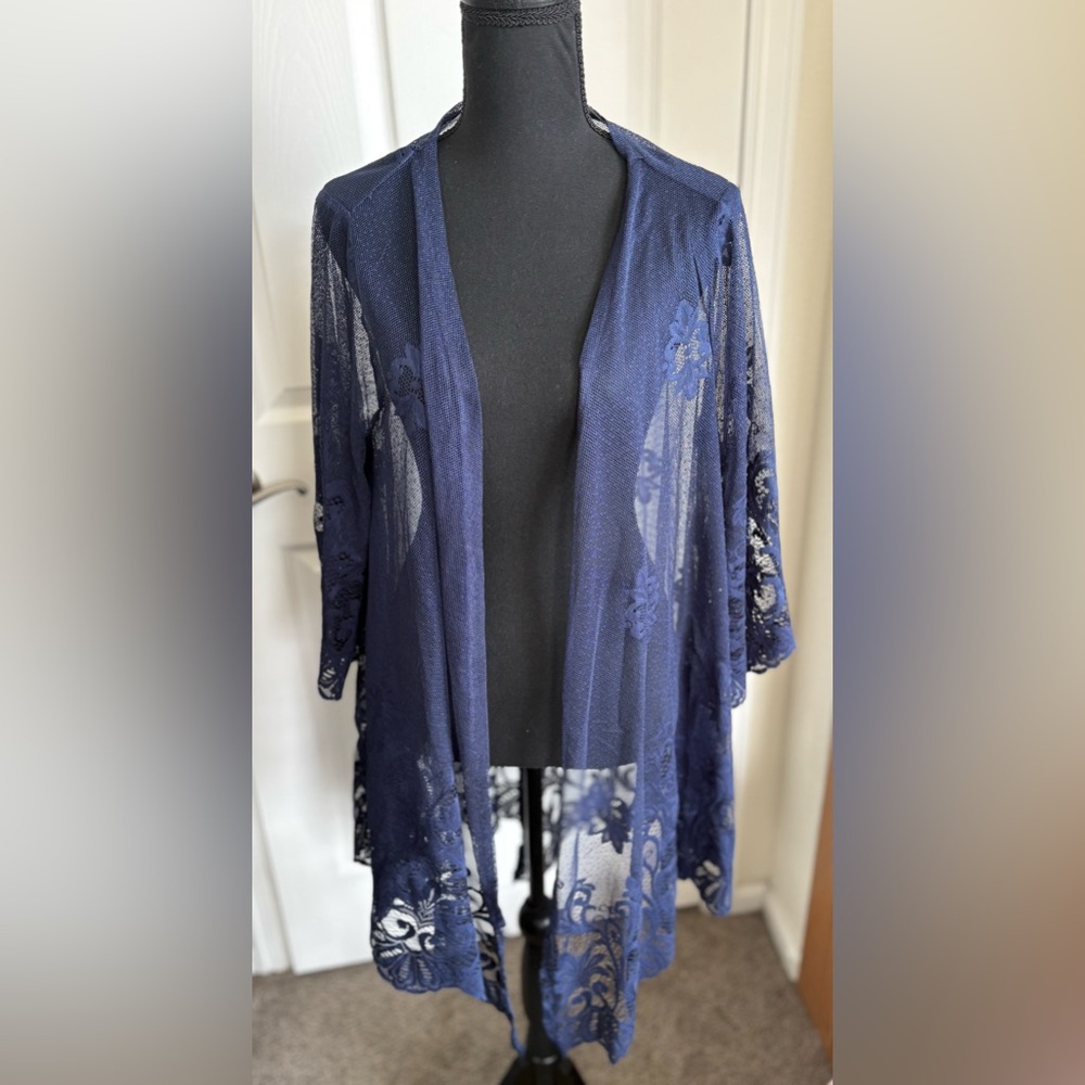 Maurices Navy Blue Sheer Lace Kimono